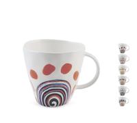 H&H-Boho, set 12 mug, tazze per tisane, tazze cioccolata, con decori colorati, stile rustico, in porcellana, 375 cc, lavabili in lavastovglie