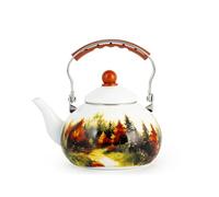 H&H, Bollitore Woods in Smalto Decorato - Capacità 2,5 Litri, Design con Boschi Autunnali, Adatto a Tutti i Piani Cottura Inclusi Induzione