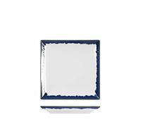 H&H Boston Set 6 Piatti Frutta, Stoneware, Bordo Blu, cm 18x18