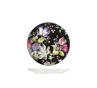 H&H Bouquet Set 12 Piatti Frutta, Porcellana, Decoro Floreale, Nero, 20cm