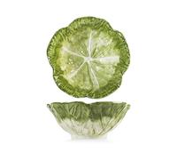 H&H Bowl Verza in Stoneware Decorata - Ciotola Grande per Insalata o Zuppe - Ceramica Resistente - 21x9h cm - Design Foglia di Verza Elegante