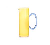 H&H - Caraffa in Vetro Borosilicato Colorata 1,3 L - Verde con Manico Blu - Lavabile in Lavastoviglie