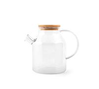 H&H-Brocca in Vetro Borosilicato Trasparente da 1,4L con Filtro a Spirale in Acciaio Inox 18/10 e Coperchio in Bambù - Perfetta per Bevande Fresche