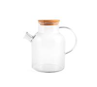 H&H-Brocca in Vetro Borosilicato Trasparente da 1,6L con Filtro a Spirale in Acciaio Inox 18/10 e Coperchio in Bambù - Perfetta per Bevande Fresche