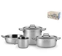 H&H by Bruno Barbieri, Batteria di Pentole, Acciaio Inox 18/10, Set 6 Pezzi, Casseruola, Tegame, Bollilatte con Coperchi, Triplo Fondo, Adatto a tutti i Piani Cottura