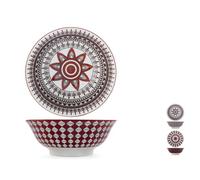 H&H by Bruno Barbieri, Collezione Nomad - Set di 4 Poke Bowl, Diametro 21 cm, Pattern etnici/geometrici assortiti, in porcellana, lavabili in lavastoviglie, idonee al microonde
