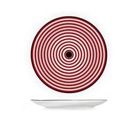 H&H by Bruno Barbieri, Collezione Nomad - Set di 6 Piatti Piani, Diametro 27 cm, Bianco e Rosso con Cerchi Concentrici, Bordo Nero, in Porcellana, Lavabili in Lavastoviglie e Microonde