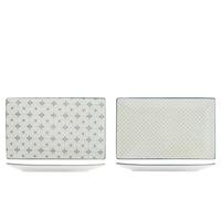 H&H by Bruno Barbieri Set 6 Piatti Rettangolari Nora 16x25,5 cm - Porcellana Decorata Multicolor, Piatti per Antipasti e Finger Food, Lavastoviglie e Microonde