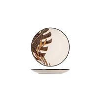 H&H Calathea Set 12 Piatti Frutta, Stoneware, Decorato, Marrone e Avorio, 19cm