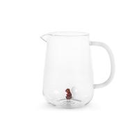 H&H, Caraffa in Vetro Borosilicato 1,4 L con Miniatura Interna a Forma di Scoiattolo - Trasparente con Manico Bianco - Lavabile in Lavastoviglie