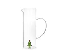 H&H - Caraffa Natalizia in Vetro Borosilicato Trasparente 1,5 L - Con Miniatura di Albero di Natale - Lavabile in Lavastoviglie