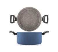 H&H, Casseruola 2 manici Artic in Alluminio con Rivestimento Antiaderente Pfluon, 24 cm, Colore Blu Ottanio - Rivestimento a Nido d'Ape per Cottura Uniforme, Fondo adatto a tutti i Piani Cottura