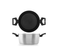 H&H, Casseruola 2 manici Legend in Alluminio Coniato con Rivestimento Antiaderente Pfluon, 20 cm, Colore Argento - Fondo adatto a tutti i Piani Cottura