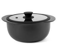 H&H Casseruola Omega Ø 23,5 cm in Stoneware Nero con 2 Manici e Coperchio in Vetro con Valvola - Inserti in Silicone Soft Touch - Resistente a Sbalzi Termici - Lavabile in Lavastoviglie