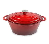 H&H Casseruola ovale 2 manici con coperchio in ghisa-colore rosso-diametro 21x27