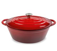 H&H Casseruola ovale 2 manici con coperchio in ghisa-colore rosso-diametro 26x34