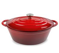 H&H Casseruola Ovale in Ghisa Smaltata 26x34 cm, 2 Manici, Rossa, per Tutti i Piani Cottura, Compatibile con Induzione