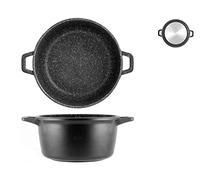 H&H Casseruola 2 Manici Pietra in Alluminio Pressofuso con Rivestimento Antiaderente, Induzione, Antracite, cm 24 - 894724