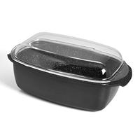 H&H Casseruola Rettangolare, Pietra, Alluminio Pressofuso, Coperchio in Vetro, Rivestimento Antiaderente 5 Strati, PFOA Free, 32x22 cm, Cucinare Senza Grassi