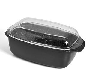 H&H Casseruola Rettangolare, Pietra, Alluminio Pressofuso, Coperchio in Vetro, Rivestimento Antiaderente 5 Strati, PFOA Free, 32x22 cm, Cucinare Senza Grassi