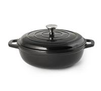 H&H Casseruola tonda 2 manici con coperchio in ghisa-colore nero-diametro 30 cm