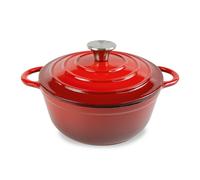 H&H Casseruola tonda 2 manici con coperchio in ghisa-colore rosso-diametro 22 cm