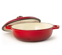 H&H Casseruola tonda in Ghisa Smaltata 30 cm, 2 Manici, Rossa, per Tutti i Piani Cottura, Compatibile con Induzione