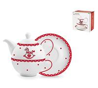 H&H Cavallino Tea for One, Porcellana, Bianco/Rosso, 3 unità
