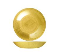 H&H Centrotavola Reggente in Vetro Effetto Glitterato Gold - Ø 40 cm - Elegante e Brillante - Lavabile in Lavastoviglie fino a 40°C