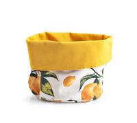 H&H Cestino Capri in Cotone 16 cm con Decoro Limoni - Idoneo al Contatto con Alimenti - Lavabile a Mano - No Asciugatrice - Porta Pane o Frutta Decorativo