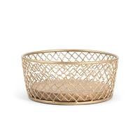H&H Cestino in Ferro Intrecciato, con Base in Legno di Mango, Tondo, Forato, 20xH7,5cm