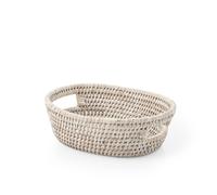 H&H Cestino Ovale In Rattan Bianco Con Manici Cm 23X18X7