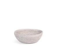 H&H Cestino Ovale in Rattan Sbiancato - 22,5x7,5 cm - Realizzato a Mano, Multiuso: Svuota Tasche, Centrotavola, Porta Pane o Frutta - Stile Naturale e Luminoso