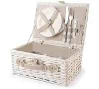 H&H, cestino picnic, set picnic per 2 persone, bianco, con piatti, set posate, bicchieri, apribottiglie, dimensioni 36x26x16 cm