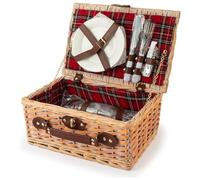 H&H, cestino picnic, set picnic per 2 persone, tartan, con piatti, set posate, bicchieri, apribottiglie, dimensioni 36x26x16 cm