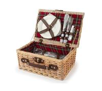 H&H, cestino picnic, set picnic per 2 persone, tartan, con piatti, set posate, bicchieri, apribottiglie, dimensioni 36x26x16 cm