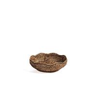 H&H Cestino Tondo in Rattan con Bordo a Fiore - 20x5,5 cm - Marrone Naturale - Realizzato a Mano, Portafrutta, Porta Pane, Centrotavola Decorativo