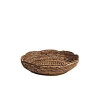 H&H Cestino Tondo in Rattan Naturale con Bordo - Ø30x6h cm - Realizzato a Mano, Colore Marrone - Centrotavola Decorativo o Portafrutta Elegante