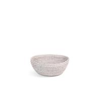 H&H Cestino Tondo in Rattan Sbiancato - 17,5x6,5x15 cm - Realizzato a Mano, Porta Frutta, Pane, Centrotavola o Svuota Tasche - Stile Naturale per Ambienti Luminosi