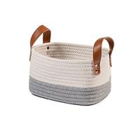 H&H Cesto in Cotone Bianco e Grigio con Manici in Ecopelle Rettangolare 30x24x18hcm