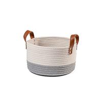 Cesto Tondo Bianco/Grigio Cm 26X15H, Manici Ecopelle, H&H