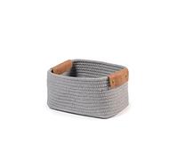 H&H Cesto in Cotone Grigio con Manici in Ecopelle Rettangolare 26x20x15hcm
