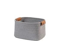 H&H Cesto in Cotone Grigio con Manici in Ecopelle Rettangolare 30x24x18hcm