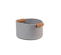 H&H Cesto in Cotone Grigio con Manici in Ecopelle Tondo 22x12hcm