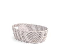 H&H Cesto Ovale in Rattan Bianco con Manici Incorporati - 33x24x10 cm - Porta Pane, Grissini, Frutta, Organizer - Stile Naturale, Elegante e Funzionale