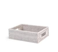 H&h Cesto Rettangolare In Rattan Bianco Cm 23x18xh7