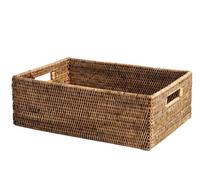 H&H Cesto Rettangolare in Rattan Naturale Marrone con Manici Integrati - 45x31x15h cm - Porta Giochi, Coperte, Legna, Funzionale e Decorativo per Riscaldare l'Atmosfera