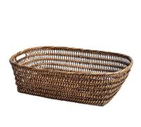 H&H Cesto Rettangolare in Rattan, Realizzato a Mano, con Manici Integrati - Colore Marrone, 47x39x15cm - Elegante Cestino Portaoggetti Multiuso