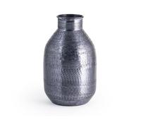 H&H Chennai Vaso in Alluminio, Inciso a Texture, Colore Blu, 19x33cm