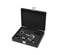 H&H Cofanetto Sommelier in Legno Nero - Set 7 Pezzi con Levatappi a Doppia Leva, Tagliacapsule, Tappo Salvagusto, Tappo Versatore, Anello Salvagoccia e Termometro
